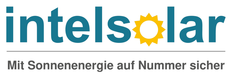 Intelsolar Logo mit Claim "Mit Sonnenenergie auf Nummer sicher"